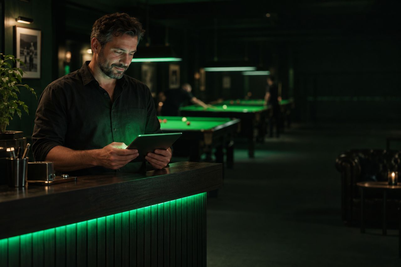 Snooker venue owner closing up for the night with the day fully reconciled