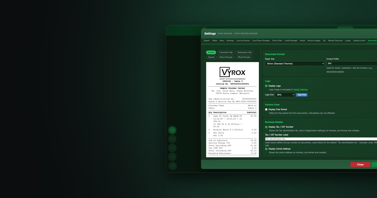 e-Invoicing and LHDN MyInvois submission for a snooker venue