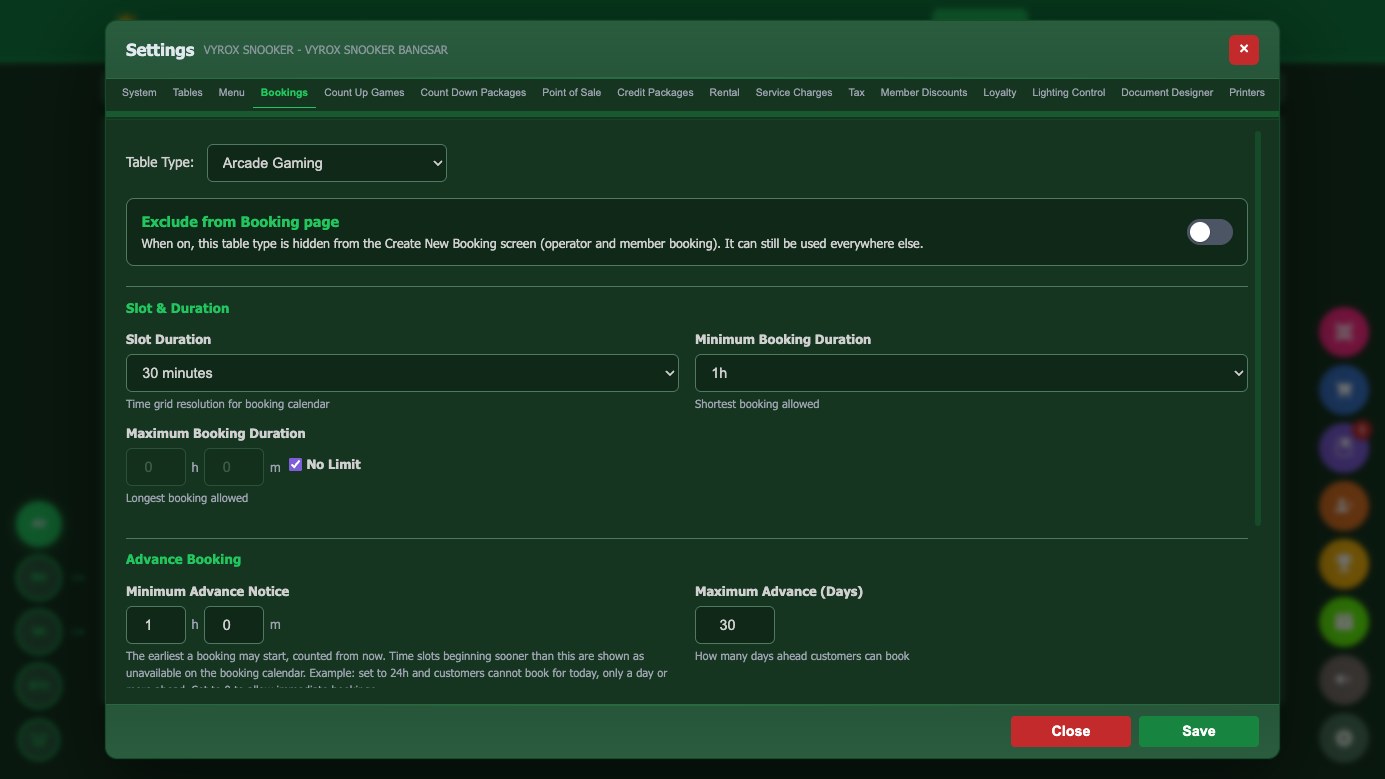 Booking rules in Snooker King: how far ahead a table can be held, deposit behaviour and what happens when a guest does not arrive