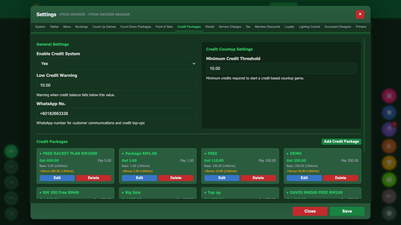 Prepaid credit packages in Snooker King: top-up tiers with bonus credit and the plans they belong to