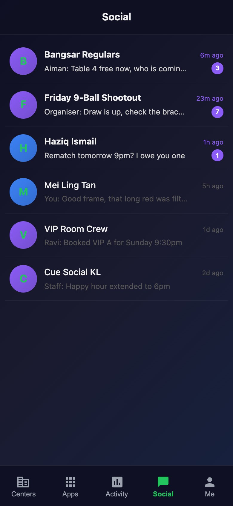 Player-to-player messages in the Snooker King member app