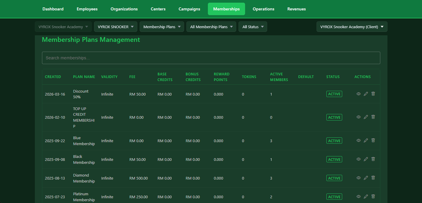Snooker King multi-tier membership plan management with customizable tiers and benefits for snooker club loyalty