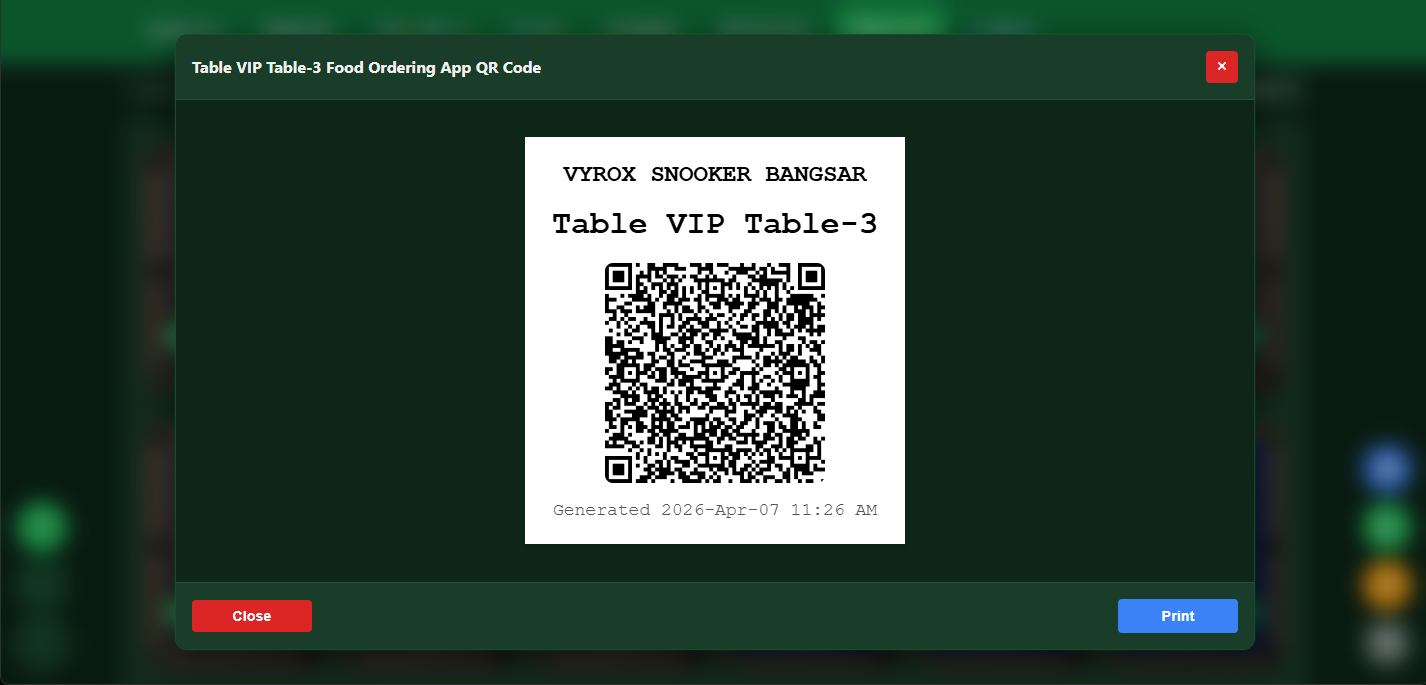 Snooker King table QR code design and check-in configuration